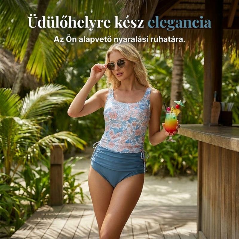 🌼Női, magas derekú, virágmintás tankini fürdőruha