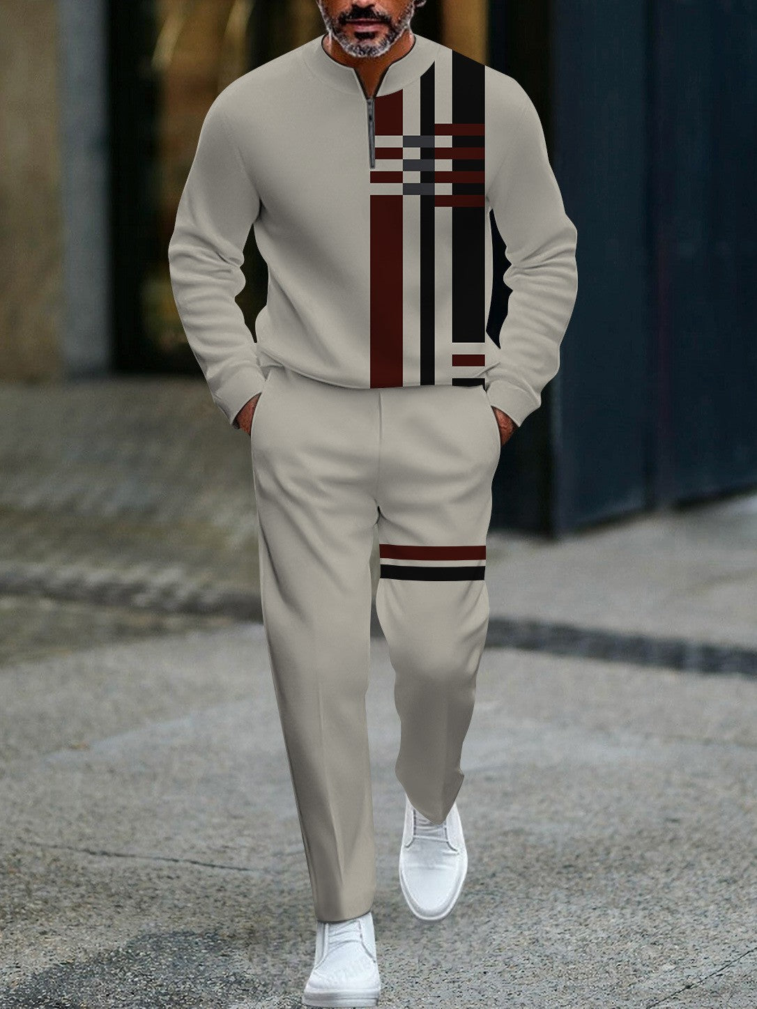 Pánská tepláková souprava s barevnými bloky 🏃 – s mikinou s čtvrtinovým zipem a kalhotami