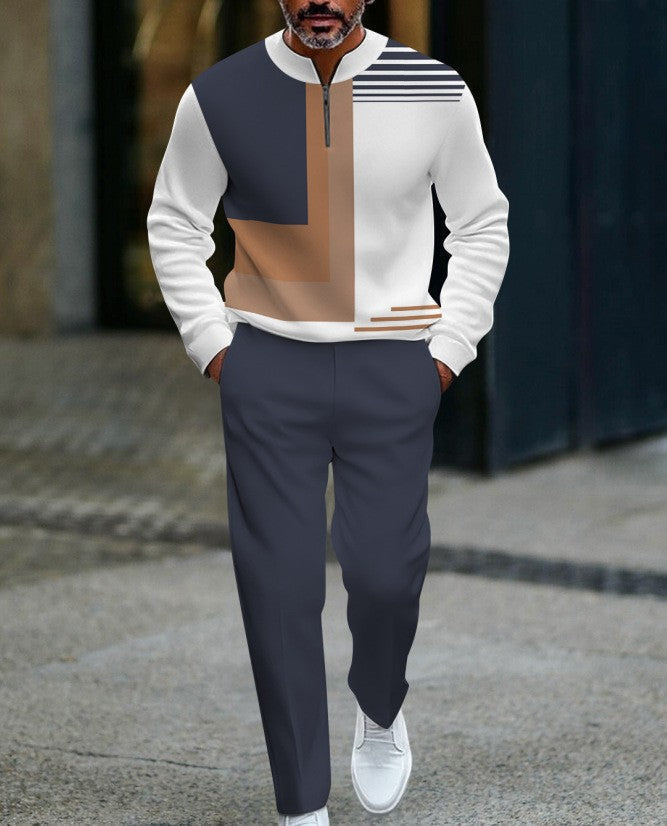 Pánská tepláková souprava s barevnými bloky 🏃 – s mikinou s čtvrtinovým zipem a kalhotami