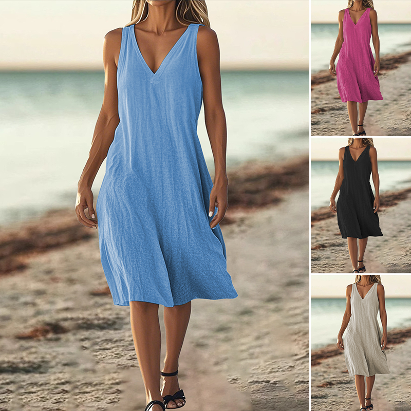 Dámské šaty bez rukávů s výstřihem do V