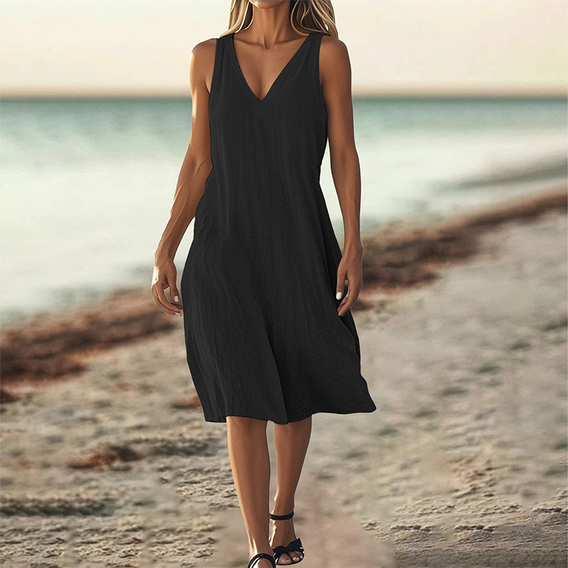 Dámské šaty bez rukávů s výstřihem do V