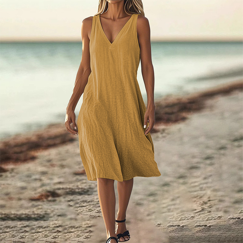 Dámské šaty bez rukávů s výstřihem do V