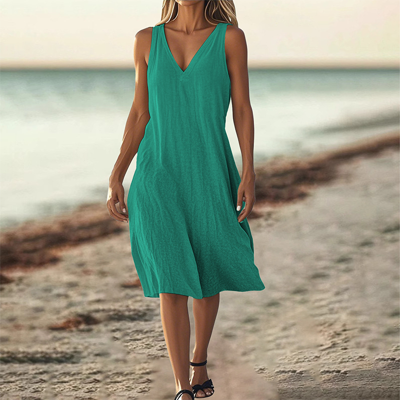 Dámské šaty bez rukávů s výstřihem do V