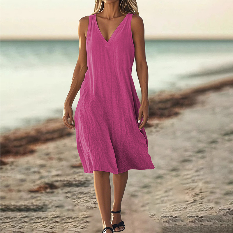 Dámské šaty bez rukávů s výstřihem do V