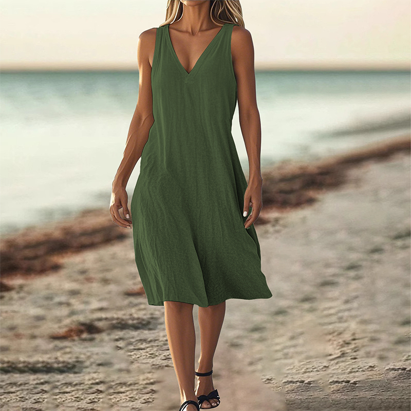 Dámské šaty bez rukávů s výstřihem do V