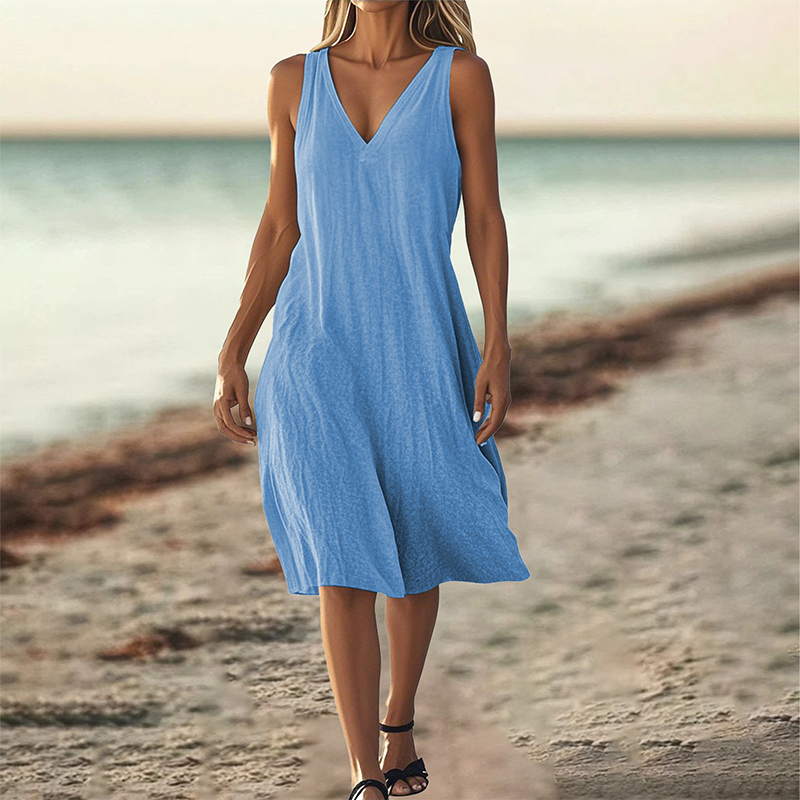 Dámské šaty bez rukávů s výstřihem do V