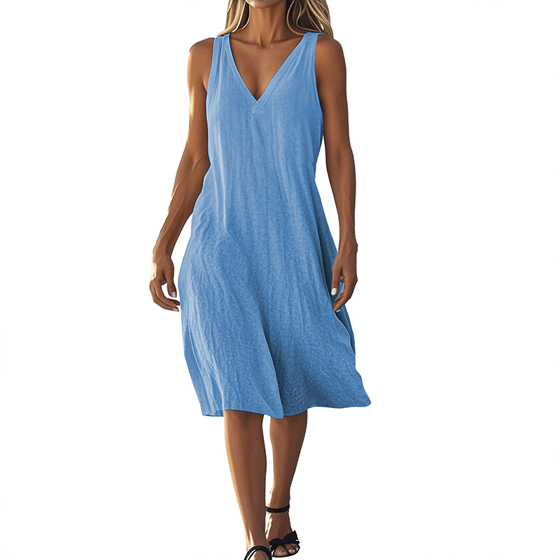 Dámské šaty bez rukávů s výstřihem do V