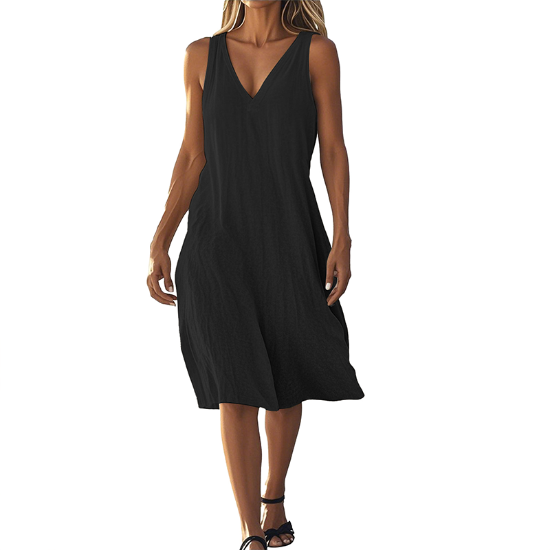 Dámské šaty bez rukávů s výstřihem do V