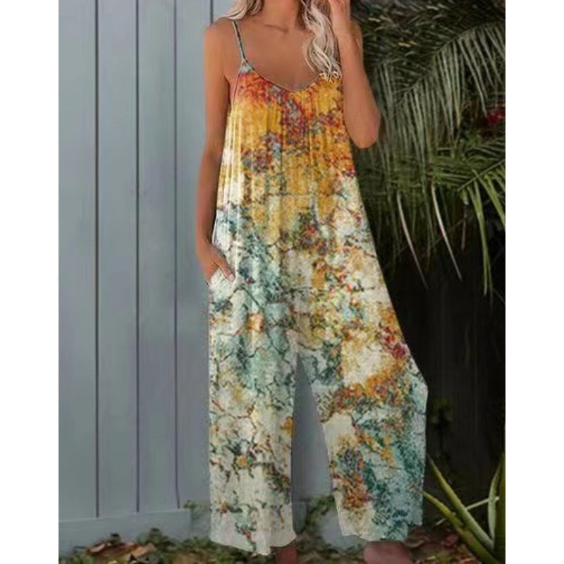 🔥Letní výprodeje 50%💝✨Dámský moderní overal s ramínky a potiskem