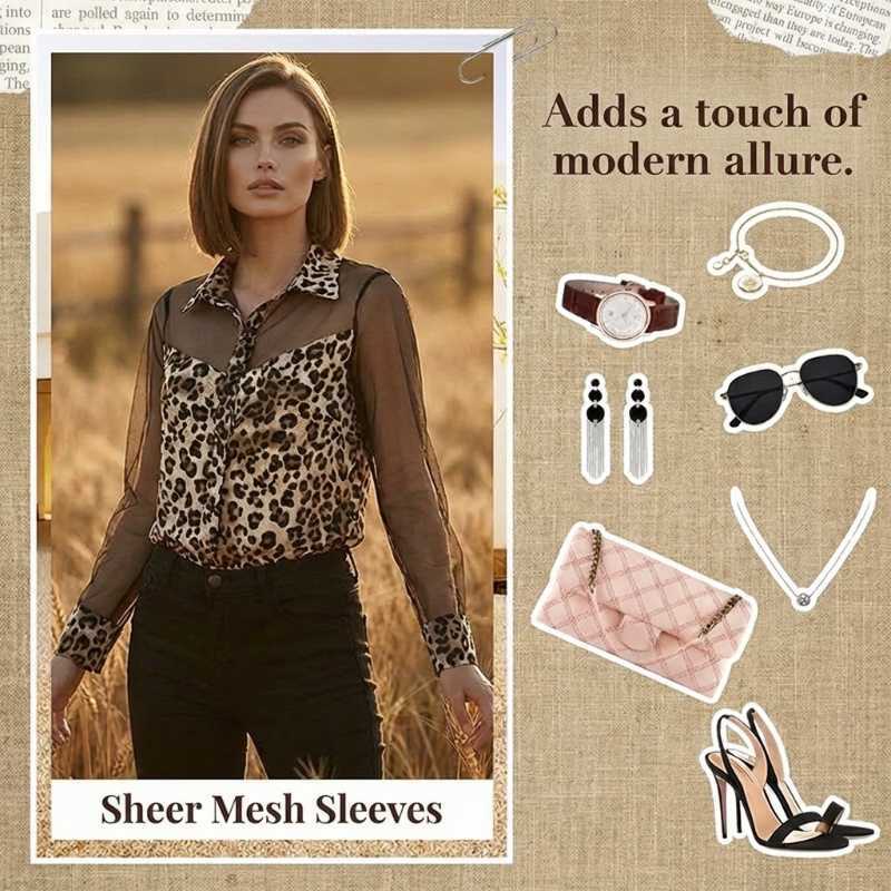 Dámská košile s leopardím potiskem a kontrastní síťovinou