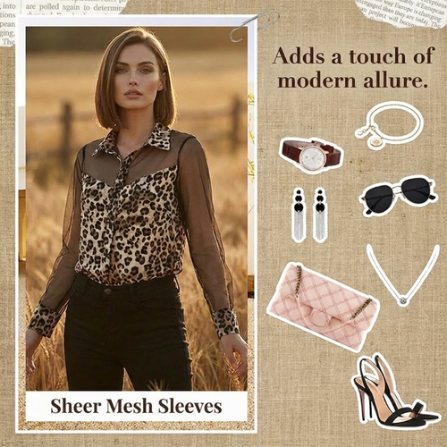 Dámská košile s leopardím potiskem a kontrastní síťovinou