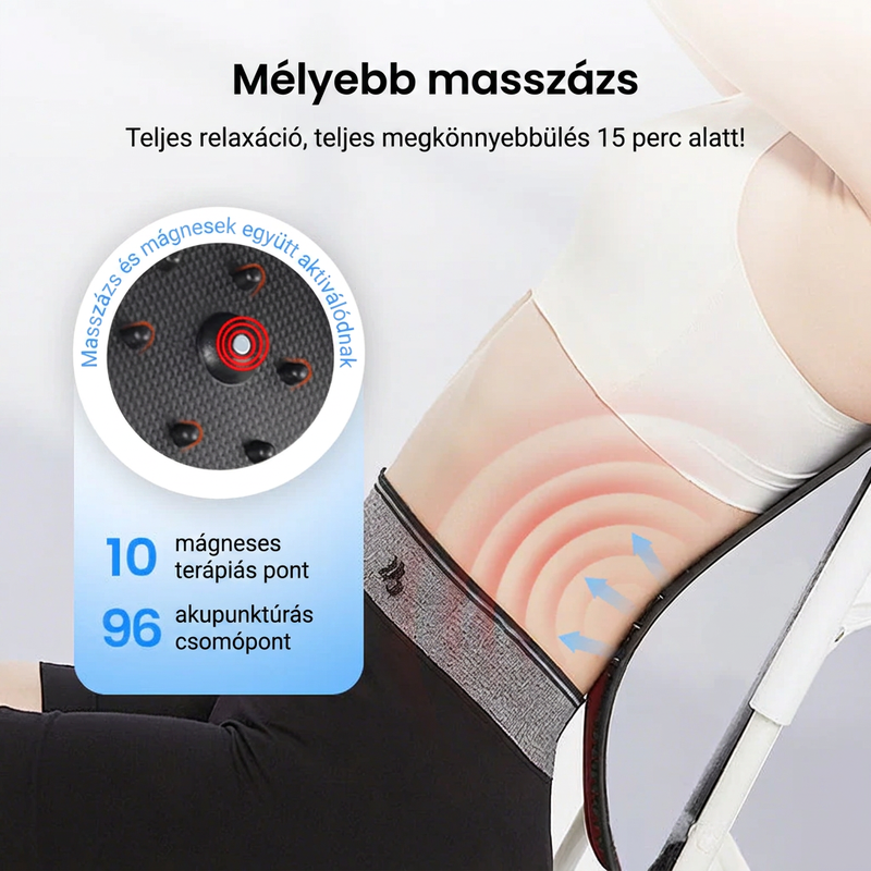 Mágneses deréknyújtó – akupresszúrás masszázs, hordozható kialakítás és hátfájás enyhítés 🧘‍♂️✨