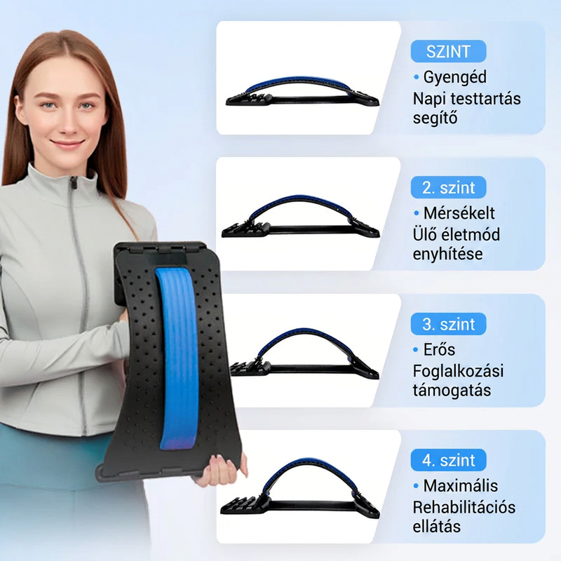 Mágneses deréknyújtó – akupresszúrás masszázs, hordozható kialakítás és hátfájás enyhítés 🧘‍♂️✨
