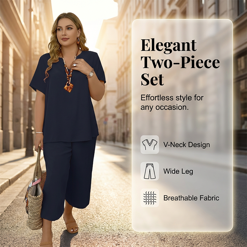 Dámský ležérní set z topu s krátkým rukávem a kalhot s širokými nohavicemi