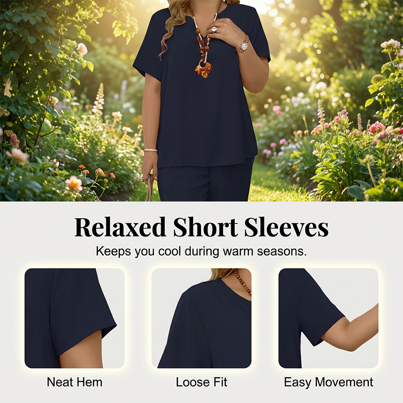 Dámský ležérní set z topu s krátkým rukávem a kalhot s širokými nohavicemi