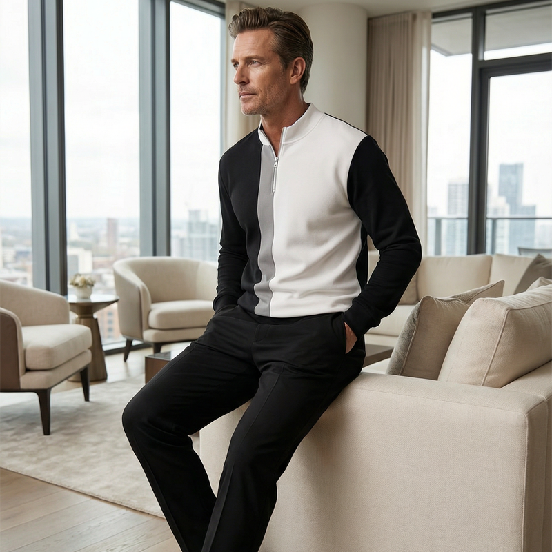 Pánská tepláková souprava s barevnými bloky 🏃 – s mikinou s čtvrtinovým zipem a kalhotami