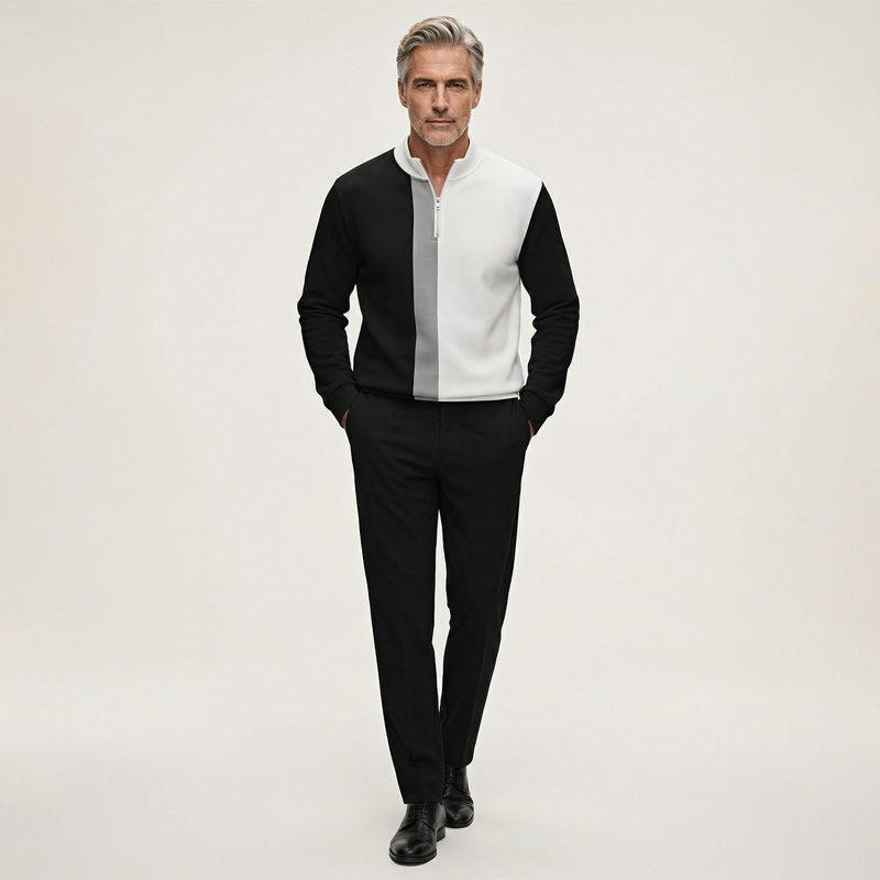 Pánská tepláková souprava s barevnými bloky 🏃 – s mikinou s čtvrtinovým zipem a kalhotami