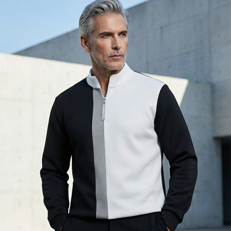 Pánská tepláková souprava s barevnými bloky 🏃 – s mikinou s čtvrtinovým zipem a kalhotami