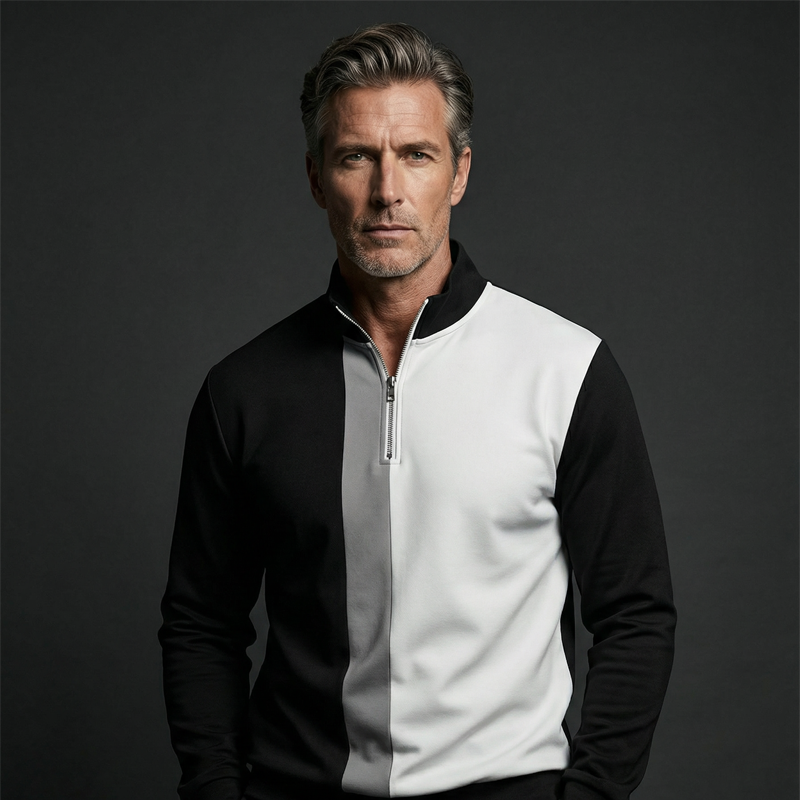 Pánská tepláková souprava s barevnými bloky 🏃 – s mikinou s čtvrtinovým zipem a kalhotami