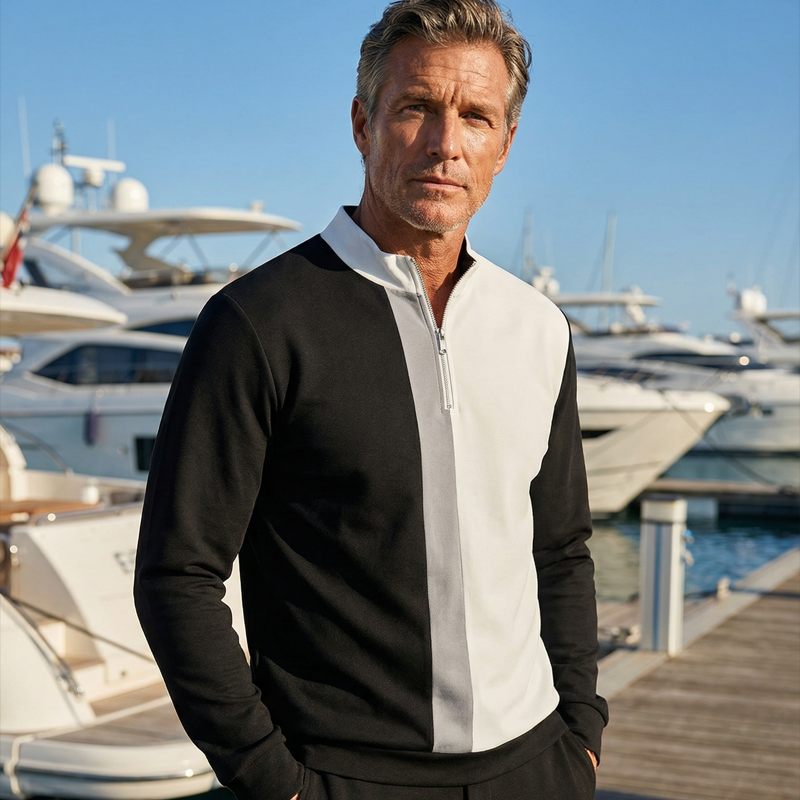 Pánská tepláková souprava s barevnými bloky 🏃 – s mikinou s čtvrtinovým zipem a kalhotami