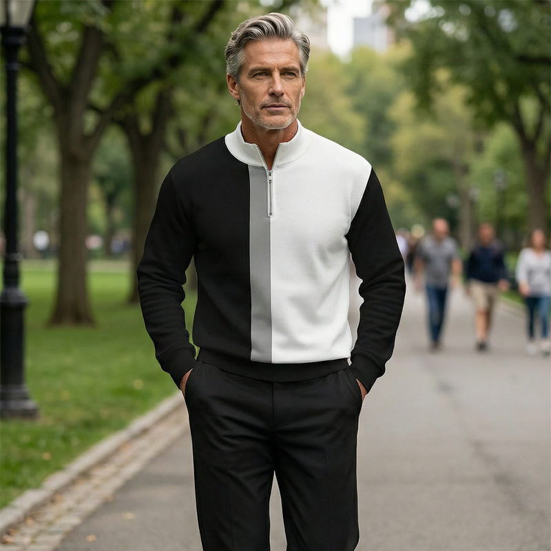 Pánská tepláková souprava s barevnými bloky 🏃 – s mikinou s čtvrtinovým zipem a kalhotami