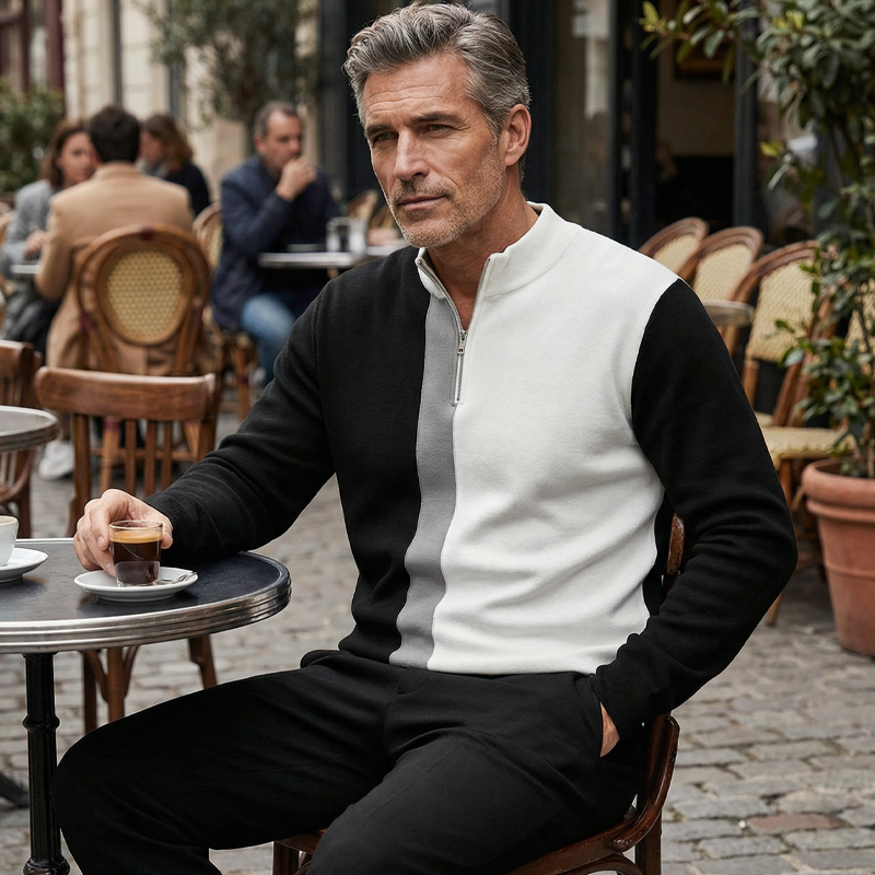 Pánská tepláková souprava s barevnými bloky 🏃 – s mikinou s čtvrtinovým zipem a kalhotami