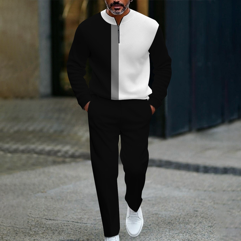 Pánská tepláková souprava s barevnými bloky 🏃 – s mikinou s čtvrtinovým zipem a kalhotami