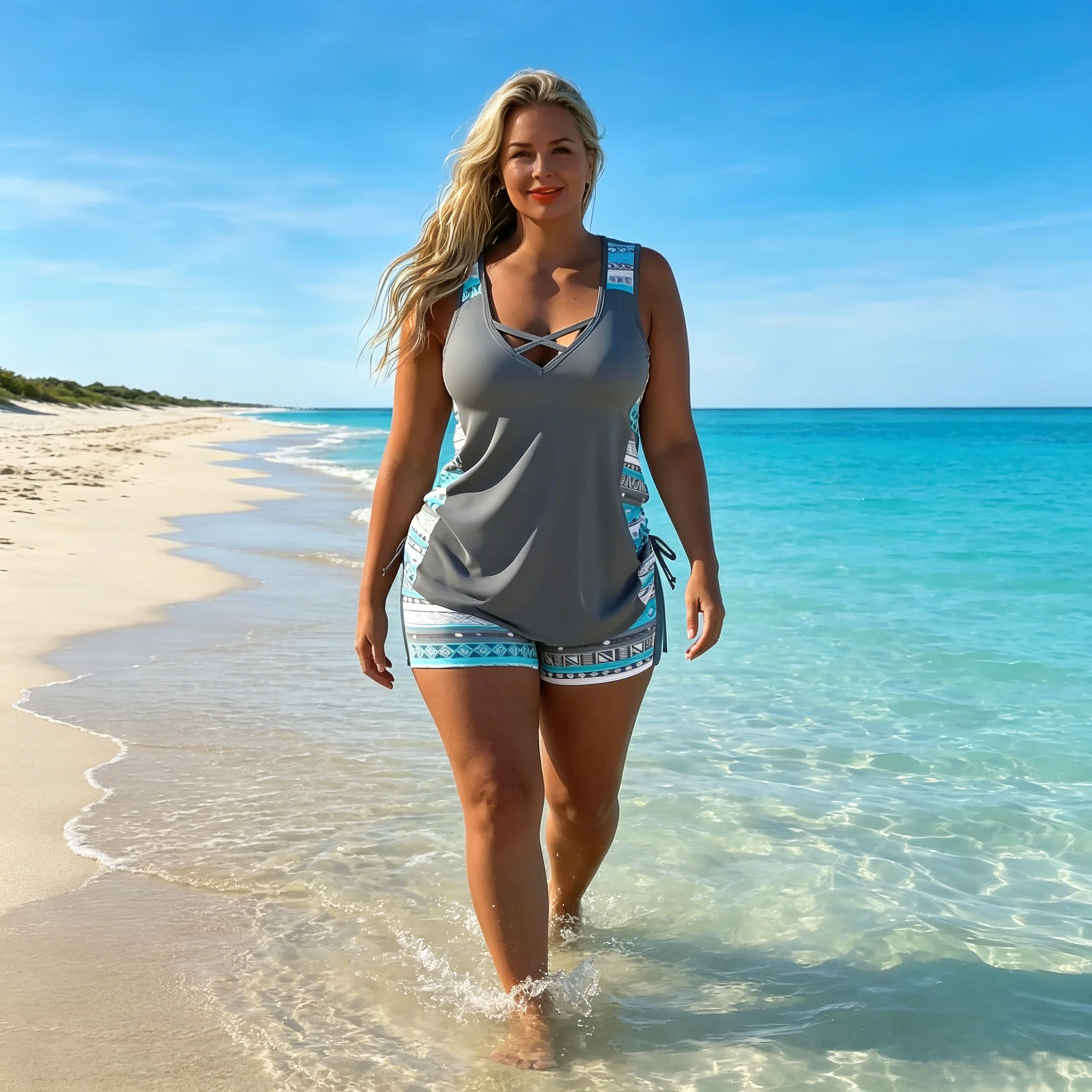 Dámské dvoudílné plavky typu tankini s potiskem